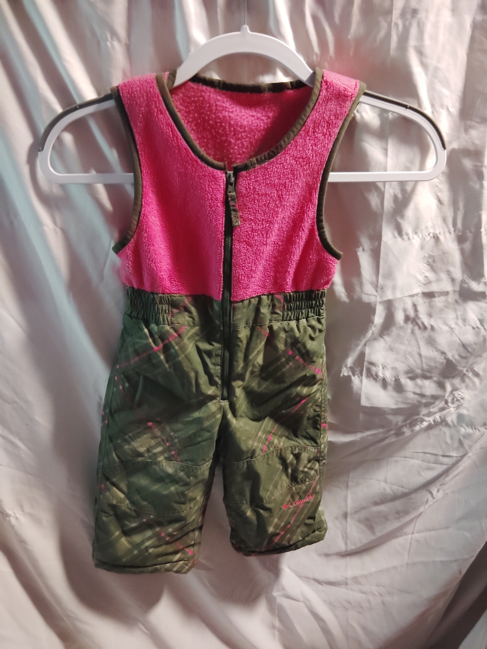 Columbia Pink and Olive Insulated Girls' Snow Overalls